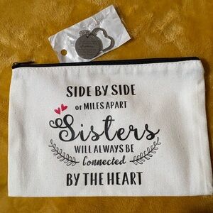 Sisters Quote White Canvas Pouch with Sister Key Chain